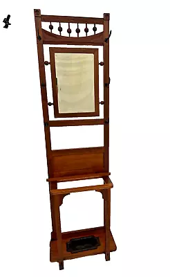 Antique Arts And Crafts Hall Tree Umbrella Stand Hat Rack Entry Mirror Drip Pan • $1135.65
