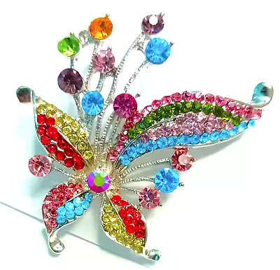 Beautiful Rainbow Splash BUTTERFLY Rhinestone Fairytale Colorful Fantasy Brooch • $12.98