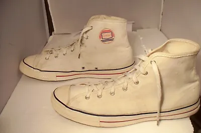 Vintage Jeepers Made In USA White Canvas Hi Top Basketball Shoes Men Size 15 M • $47.95