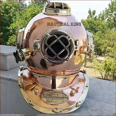 Antique Copper Solid Brass Full Size Divers Diving Helmet Scuba US Navy Mark V • $221.87