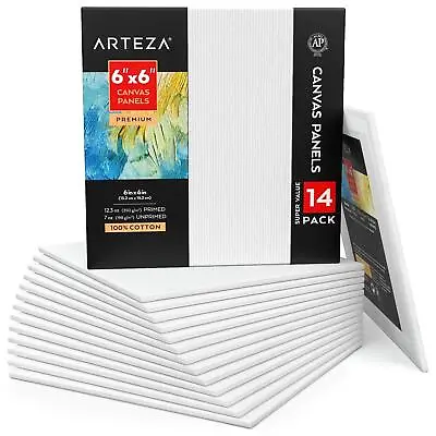 Arteza Premium Canvas Panels Pack Of 14 Square Ready Primed 100% Cotton White • £10.99