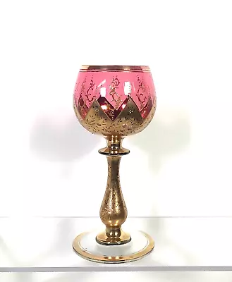Bohemian Moser Hand Enameled Cranberry Floral Cordial Wine Glass • $90