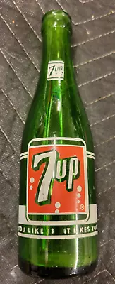 Vintage 7-UP  You Like It It Likes You  7 Oz Green Glass Bottle Fresh Up • $7.95