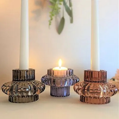 £15.95 • Buy Set Of 3 Glass Candle Holders Votive Dinner Candle Reversible Wedding Decor