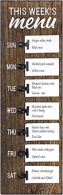 Menu Board For Kitchen Weekly Meal Planner Rustic Wood Board With Clips • $15