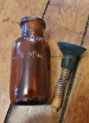 Vintage Amber 15 Mils Amber Medicine Bottle W Odd Dropper 2.75 Inch Tall • $9.98