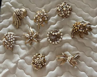 RARE VINTAGE LOT Of Gold Tone TRIFARI  Brooches Pins W/ Faux Pearls • $389