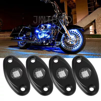 Blue 4Pods Motorcycle LED Rock Light Glow Neon Light Kit For Harley Honda Yamaha • $25.39