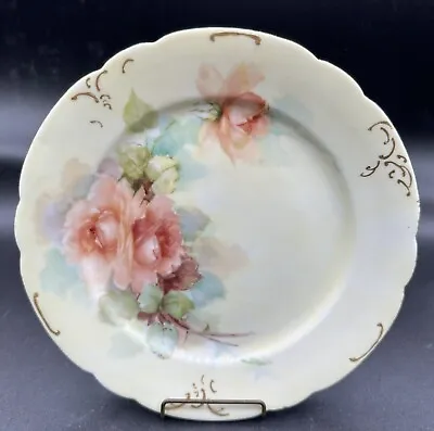 Antique Leonard Vienna Austria Porcelain Hand Painted Plate Roses Scalloped Edge • $22