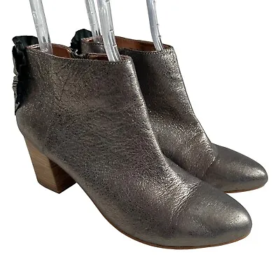 Miss Albright Boots Size 9 Metallic Leather Bow Block Heel Keely Zip Up Booties • $29.99