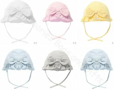 Baby Girls Summer Sun Hat Dotty Frilly Bow Hat White Pink Lemon 0-6 6-12 Months  • £4.95
