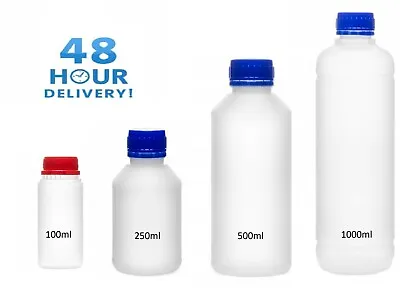 Plastic Bottles Natural HDPE With Screw Top Lid  100ml 250ml 500ml 1000ml • £5.99