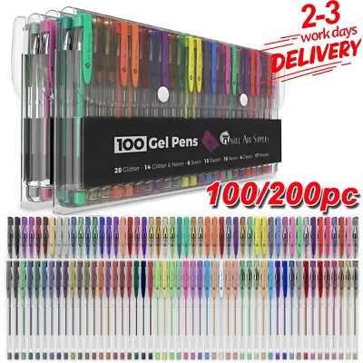 200 Gel Pen Set Metallic Pastel Glitter Gel Pens For Adult Kids Colouring Book • £31.89