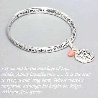 MARRIAGE Silvertone Mobius Bracelet-Wedding Couple Charm-Shakespeare Love Quote • $14