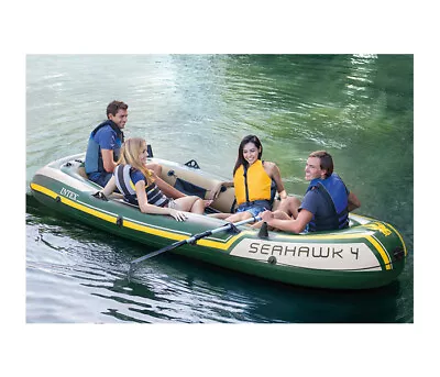 Intex Seahawk 4 Person Inflatable Fishing Water Boat Set W/ Pump And Paddle Oars • $229