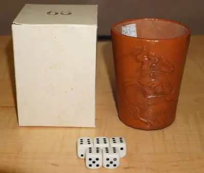 Real Tooled Sheep Leather Dice Shaker Cup With 5 Dice Vintage • $39.95