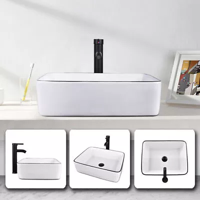 £45 • Buy Tempered Glass Basin Sink Bathroom Countertop Wash Bowl Set W/ Tap Pop-up Waste