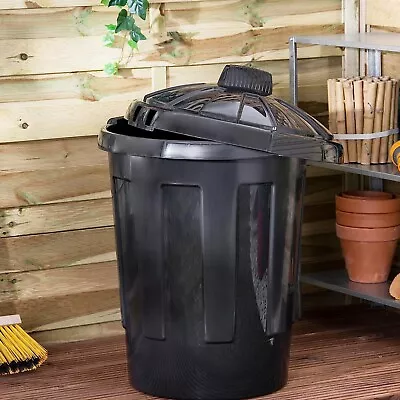 Black Outdoor 80 Litre Rubbish Trash Waste Garden Storage Unit Bin With Lid • £25.09