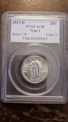 1917 D Standing Liberty Quarter Type 1.  PCGS AU 58! • $360