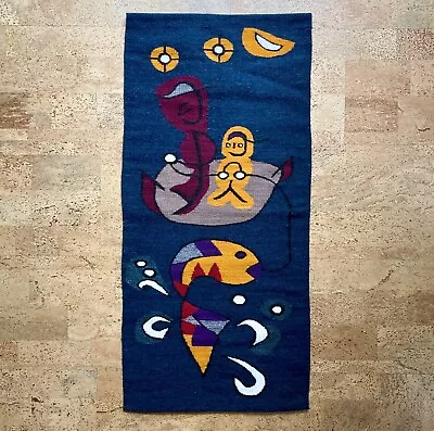 Modernist Abstract Fisherman Wool Tapestry Wall Hanging Vintage Mid-Century 40” • $120