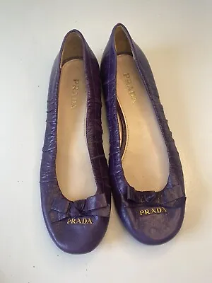 ✨Authentic PRADA Bow Leather Ballet Flats Purple Size 37 Worn Once • $90