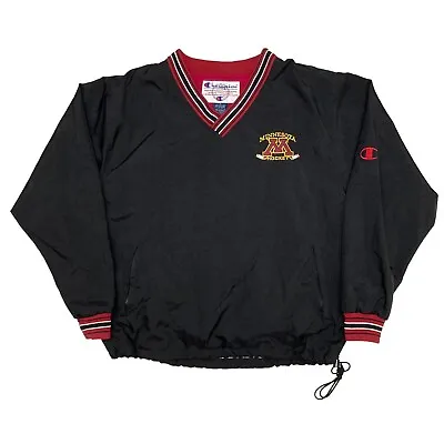 VTG Champion Minnesota Gophers Hockey Lined Pullover Jacket Windbreaker M Black • $38.99