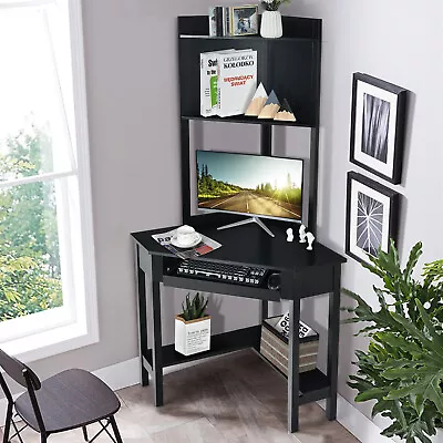 Giantex Corner Computer Desk Triangle Study Desk W/ Keyboard Tray Black 172CM • $146.95