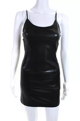 Alice + Olivia Womens Faux Leather Spaghetti Strap Bodycon Dress Black Size 0 • $34.99