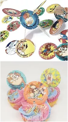 Walkers Looney Tunes Tazos EDIBLE Cupcake Toppers Pre Cut Birthday Set 20 Pogs  • £4.65