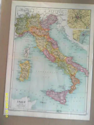 £15 • Buy Antique Map. ITALY  With Rome & Venice Inset, Bartholomew. C1909. VG.