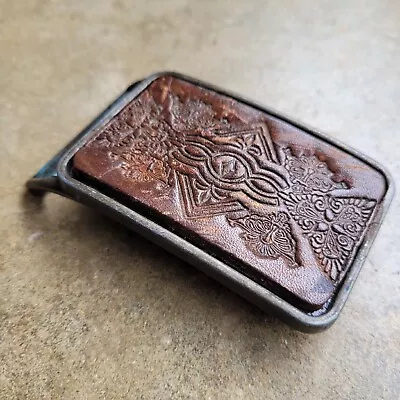 Vintage Tooled Leather Belt Buckle • $14.95