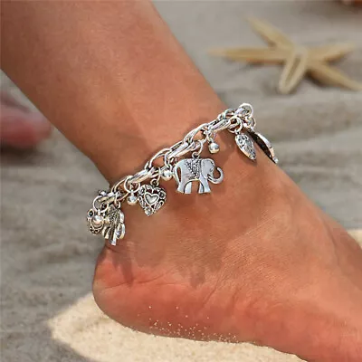 Vintage Heart Anklet Elephant Ankle Bracelet Women Jewelry Gift Beach Foot Chain • $2.96