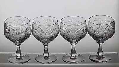 4 Rare Vintage Edinburgh Crystal Wine Glasses Flower & Thistle Cut Script Signed • £64.95