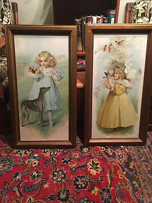 Maud Humphrey Pair Framed 1897 Knapp Co. Chromolithographs 17X32 • $375