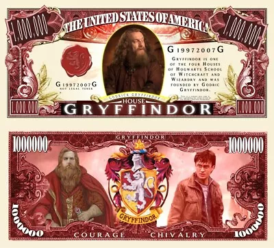 Hogwarts House Gryffindor Million Dollar Bill Play Funny Money Note +FREE SLEEVE • $1.69