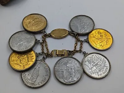 Vintage SPEIDEL Mardi Gras With 8 Doubloon Charm Bracelet New Orleans 1970 RARE • $65