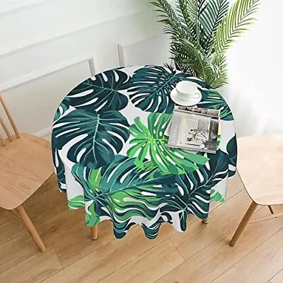 $25.32 • Buy Tropical Leaf Tablecloth 60 Inch Small Round Summer Watercolor Dark Green Leaves
