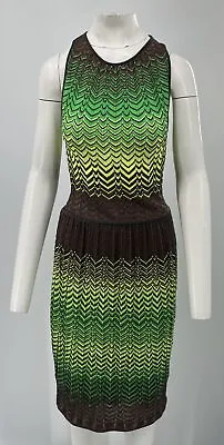 M Missoni Neon Green/Brown Classic Print Sleeveless A-Line Dress Sz 44 • $102