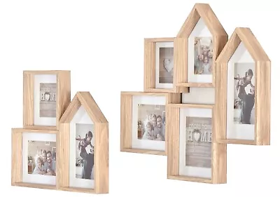 Wall Hanging Deep Set Wood Multi Aperture Photo Picture Frame Hold 3 Or 5 Photos • £7.99