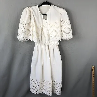 Vintage Sundress Womens Medium White Cut Out Tiers Coquette Feminine Bride • $58.78