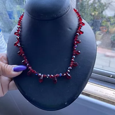 Vintage Signed Swarovski Red Crystal Bead Choker Necklace • $19.99