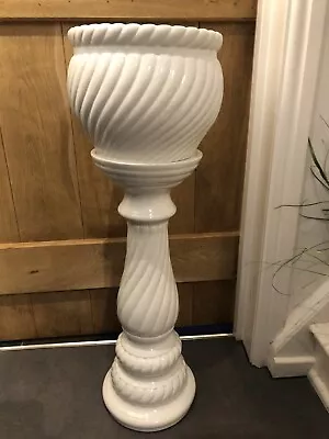 White Ceramic Large Jardiniere Pedestal Pillar Plant Pot & Stand Bridgnorth • £49.99