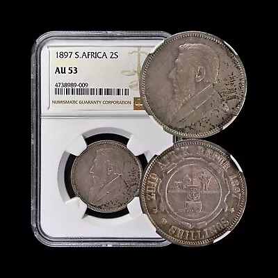 SOUTH AFRICA. 1897 2 Shillings Silver - NGC AU53 - ZAR Kruger RARE • $127.49