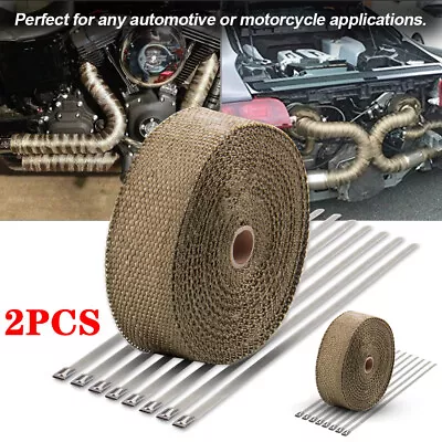 2 Set Rolls Titanium Lava Manifold Header Exhaust Heat Wrap Tape 20 Ties 2  50FT • $34.59