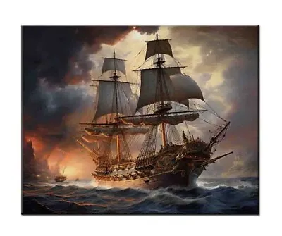 Naval Battle Scene Seascape Voyage Ship Oil Painting-Dream Artwork Prints-II • £77.77