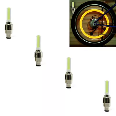 4x LED Light Tire Valve Cap Pressure Cover Flash Neon Lamp YELLOW Lights Color • $7.03