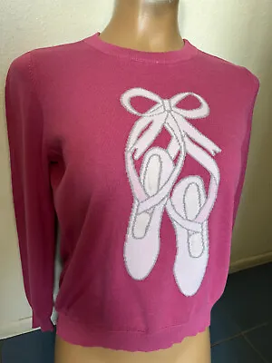 Modcloth Sweater Pink W/ Ballet Shoes Graphics Cotton Modal - Women's Sz L • $24