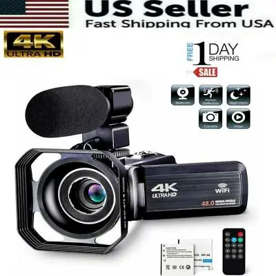 $109.98 • Buy Camcorder Video Camera Ultra HD 4K 48MP Camcorder Camera With Microphone & Remot