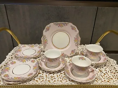 Pretty Vintage Colclough Bone China Tea Set Pale Pink Gold & Flower • £26