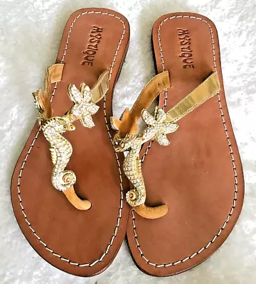 Mystique Gold Sandal W/Seahorse & Starfish Rhinestones 7 • $75